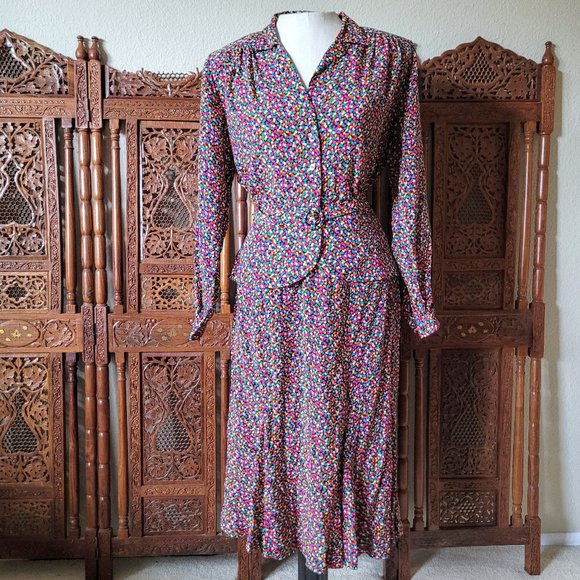 1980s Liz Claiborne Rainbow Colorful Confetti Skirt Set - Picture 2 of 16